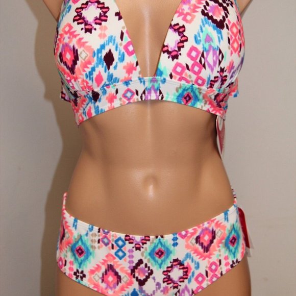 NWT Hula Honey Swimsuit Tankini 2pc set Sz M  or L Multi Pink Push Up - Picture 1 of 6